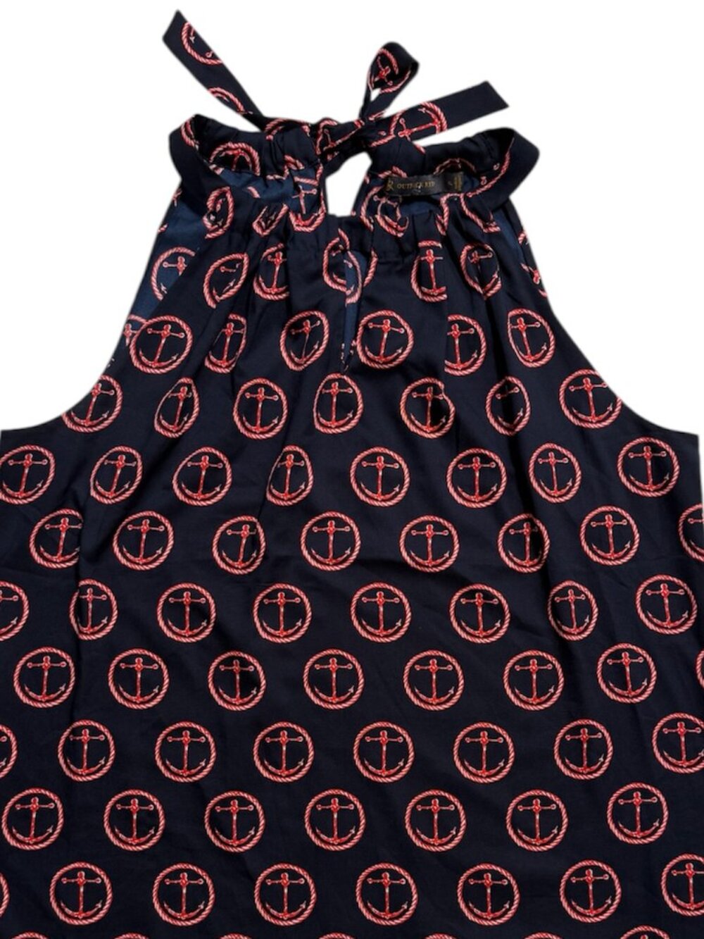 OUTBACK RED Women's Anchor Rope Pattern Navy Blue Sleeveless High Neck Tank - XL